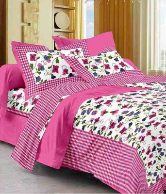 E ELMA 104 TC Cotton Double Checkered Flat Bedsheet(Pack of 1, Pink)