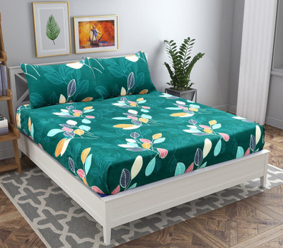 VAS COLLECTIONS 180 TC Microfiber Double Abstract Flat Bedsheet(Pack of 1, Green-Yellow)