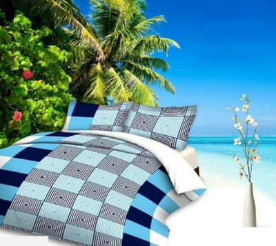 Aciloc Polycotton Double Flat 180 TC Printed Bedsheet(Pack of 1, Blue)