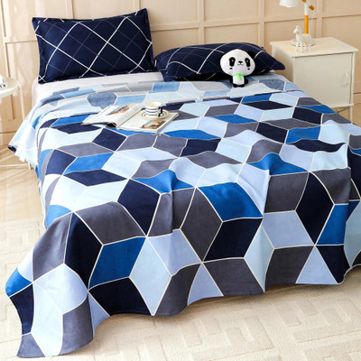 Story@home Microfiber Double Flat 180 TC Printed Bedsheet(Pack of 1, Blue)