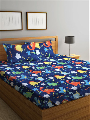 HOMYBEES 220 TC Cotton Double Cartoon Flat Bedsheet(Pack of 1, Multi-A1)