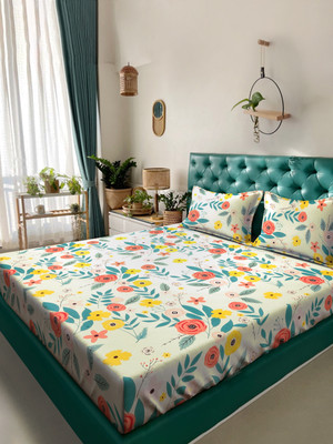 Klotthe Cotton King Flat 210 TC Printed Bedsheet(Pack of 1, Multicolor)