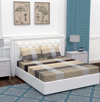 BEVI Microfiber Double Flat 300 TC Printed Bedsheet(Pack of 1, Yellow)