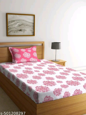 BeddingZone 210 TC Cotton Single Printed Flat Bedsheet(Pack of 1, pinkplw-whtbed-rangoli-sngle-ftd)