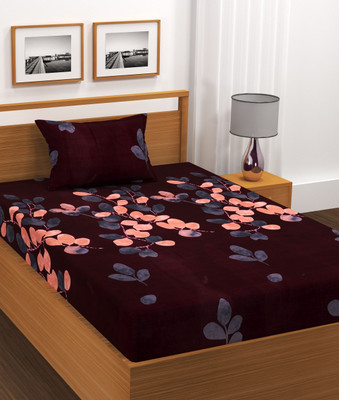 BLUEDOT Cotton Single Fitted (Elastic) 210 TC Floral Bedsheet(Pack of 1, Multicolor)