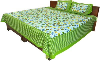 KANDY SHOP Cotton Double Flat 120 TC Jaipuri Prints Bedsheet(Pack of 1, Green)