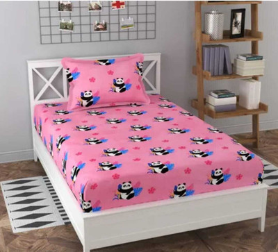 NAZALEQA 144 TC Polycotton Single Printed Flat Bedsheet(Pack of 1, Pink)