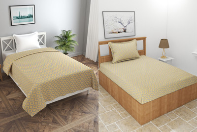 MORADO 210 TC Polycotton Single Printed Flat Bedsheet(Pack of 2, Yellow)