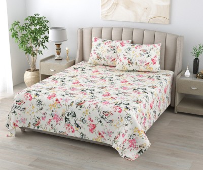 TUNDWAL'S 210 TC Cotton Single Floral Flat Bedsheet(Pack of 1, Multi Green Birds)