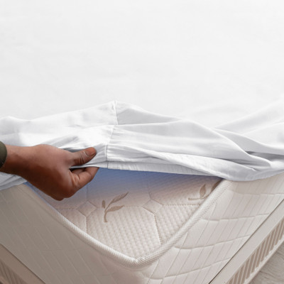 HOMEMONDE 210 TC Cotton King Solid Fitted (Elastic) Bedsheet(Pack of 1, White)