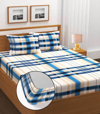 DECORHUT FAB Cotton King Fitted (Elastic) 210 TC Self Design Bedsheet(Pack of 1, Multicolor)