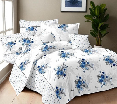 YASHI DECOR 210 TC Polycotton Double King Printed Bedsheet(Pack of 1, White)