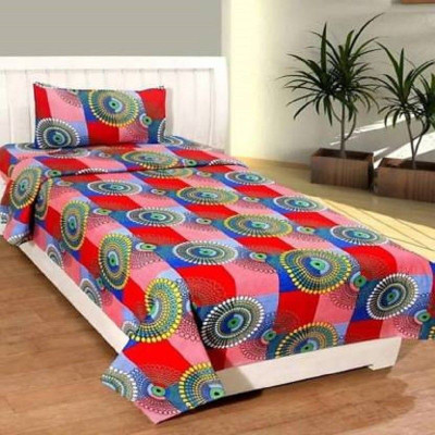 HSR Collection Cotton Single Flat 170 TC Printed Bedsheet(Pack of 1, Multicolor)
