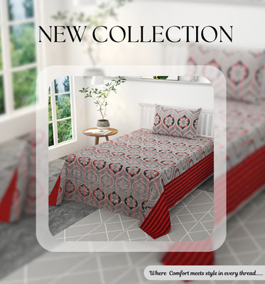Mithan 280 TC Silk Single Abstract Flat Bedsheet(Pack of 1, Silk Bedsheet with 2 Pillow cover-Red)