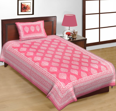 Pink City 144 TC Cotton Single Jaipuri Prints Flat Bedsheet(Pack of 1, Pink)