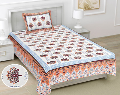 R Print Cotton Single Flat 144 TC Jaipuri Prints Bedsheet(Pack of 1, Red)