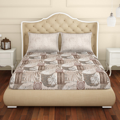 SPACES 144 TC Cotton Double Printed Flat Bedsheet(Pack of 1, Grey)