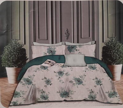 Kiki Cotton Double Flat 120 TC 3D Printed Bedsheet(Pack of 1, Green & Grey)