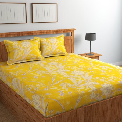 MANIQATEX 310 TC Cotton King Abstract Flat Bedsheet(Pack of 1, Yellow Flower)