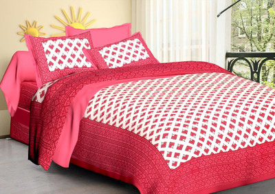 DURABLE TEXTILE Cotton King Flat 210 TC Printed Bedsheet(Pack of 1, Pink)