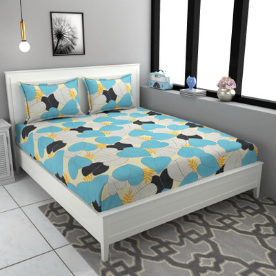 STAR TEX 180 TC Microfiber Double Abstract Flat Bedsheet(Pack of 1, Blue)