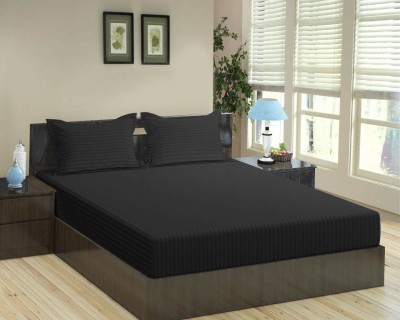 Vomzer 280 TC Satin Double Striped Flat Bedsheet(Pack of 1, Black)