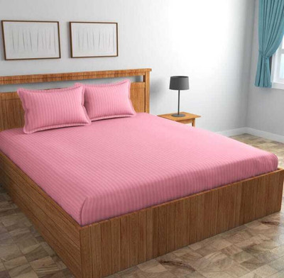 shyam enterprises Cotton Blend Double Flat 210 TC Striped Bedsheet(Pack of 1, BABY PINK)
