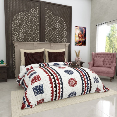 RJ Cotton King Flat 210 TC Printed Bedsheet(Pack of 1, Bedsheet-White-Blue)