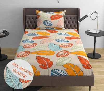 LX LOYREX 220 TC Cotton Single Printed Fitted (Elastic) Bedsheet(Pack of 1, glacecotton B11)