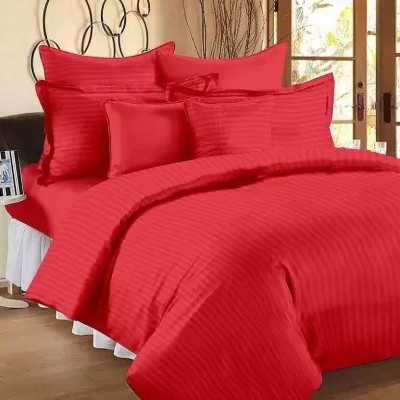 DNK TREND 210 TC Satin King Striped Fitted (Elastic) Bedsheet(Pack of 1, Red)