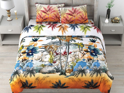 RJ Cotton King Flat 210 TC Printed Bedsheet(Pack of 1, Cream, Ornge)