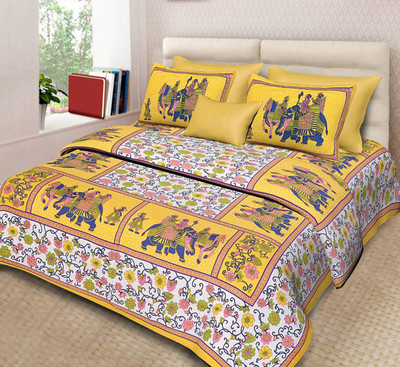 Aranatha Enterprises Cotton Double Flat 144 TC Animal Bedsheet(Pack of 1, Yellow)