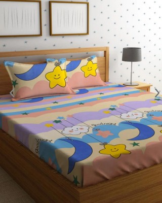 The Divine 450 TC Cotton Super King Cartoon Fitted (Elastic) Bedsheet(Pack of 1, 355-Purple)