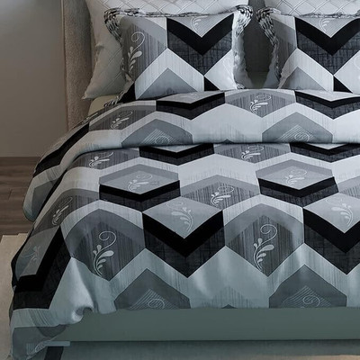 LABHAM 180 TC Cotton Queen Abstract Flat Bedsheet(Pack of 1, Black, Grey)