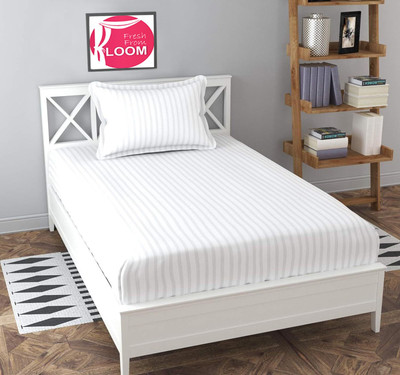 Freshfromloom 144 TC Microfiber Single Striped Flat Bedsheet(Pack of 1, White)