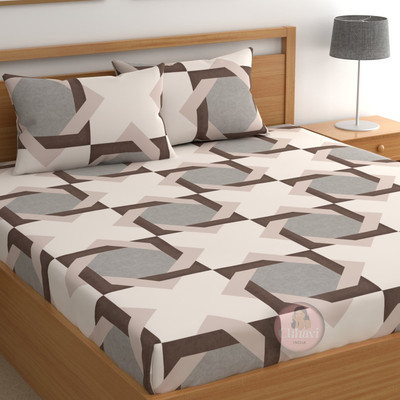 CHHAVI INDIA 210 TC Microfiber Double Printed Flat Bedsheet(Pack of 1, Beige & Grey)