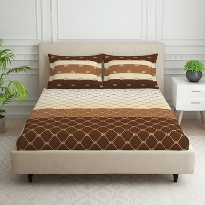 SPACES 144 TC Cotton Queen Printed Flat Bedsheet(Pack of 1, VANILLA ICE)