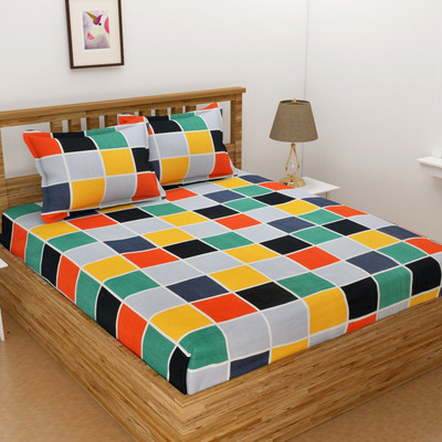 Homefab India 140 TC Microfiber Double Printed Flat Bedsheet(Pack of 1, Green)