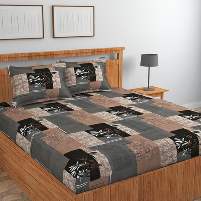 Decent Home Microfiber Double Flat 140 TC Floral Bedsheet(Pack of 1, Brown)