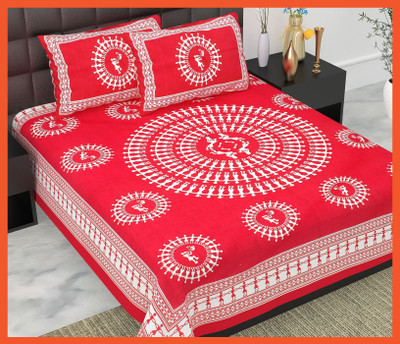 BedZone Cotton Double Flat 240 TC Jaipuri Prints Bedsheet(Pack of 1, Red)