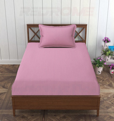 REDROME Cotton Single Flat 300 TC Striped Bedsheet(Pack of 1, Baby Pink)