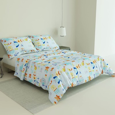 vjk fab 200 TC Polycotton Queen Printed Flat Bedsheet(Pack of 1, Ocean Blue)