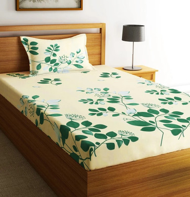 Fashion String Microfiber Single Flat 144 TC Floral Bedsheet(Pack of 1, Green)