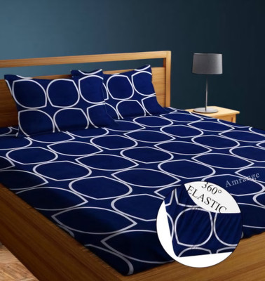 Pinaka 250 TC Microfiber Double 3D Printed Fitted (Elastic) Bedsheet(Pack of 1, Blue)