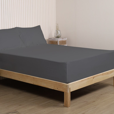 LINENWALAS 300 TC Cotton Single Solid Fitted (Elastic) Bedsheet(Pack of 1, Light Grey)