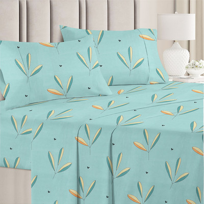 VAS COLLECTIONS Microfiber Double Flat 160 TC Floral Bedsheet(Pack of 1, Green- 1)