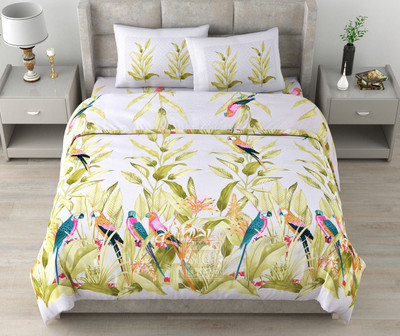RJ Cotton King Flat 210 TC Printed Bedsheet(Pack of 1, Grey, Cream)