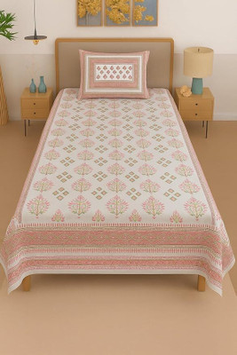 LIFE CRAFT HOME FURNISHINGS Cotton Single Flat 180 TC Jaipuri Prints Bedsheet(Pack of 1, Light Beige(off White))