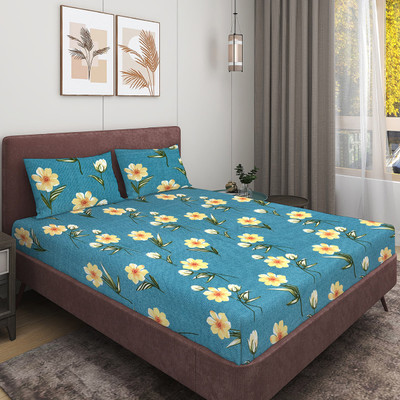 ROMEE Microfiber Double Flat 144 TC Floral Bedsheet(Pack of 1, Teal Green)