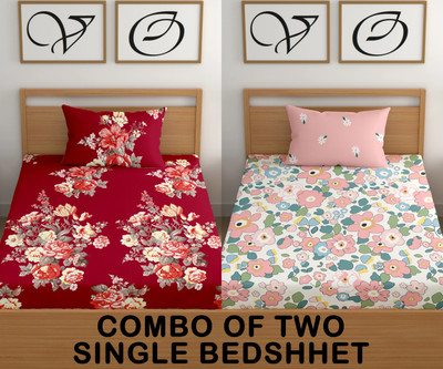 CG Homes Cotton Single Flat 160 TC Printed Bedsheet(Pack of 2, Pink, Red)